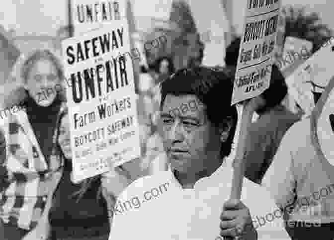 A Black And White Photograph Of Cesar Chavez Leading A Protest March, Surrounded By Supporters Holding Signs And Banners Harvesting Hope: The Story Of Cesar Chavez (Pura Belpre Honor Illustrator (Awards))