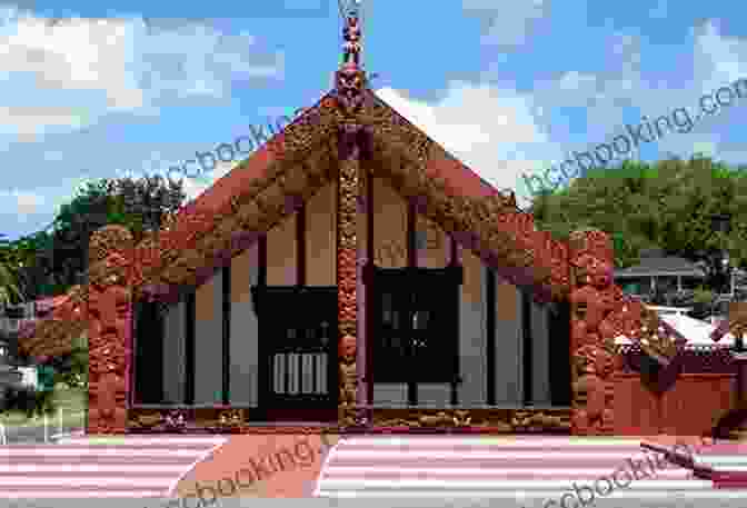 A Traditional Maori Meeting House Painted In Vibrant Colors, Depicting The Intricate Carvings And Symbolism Of Maori Culture. New Zealand Memories: A Painterly Journey Through Aotearoa The Land Of The Long White Cloud